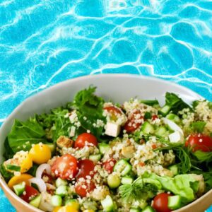 August holiday in Limassol. Poolside buffet